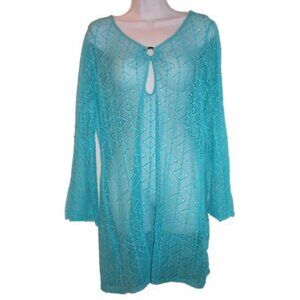 Lady Hathaway Bue Turquoise Lace Mesh Swimsuit Coverup - M - NEW